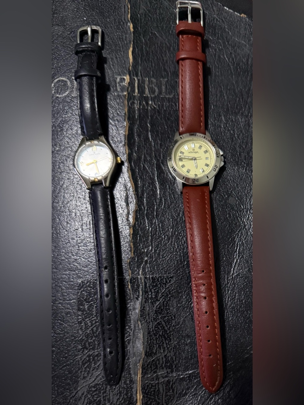 Montreaux  Brown & Anne Klein Black Leather Watch Lot of 2 New Batteries